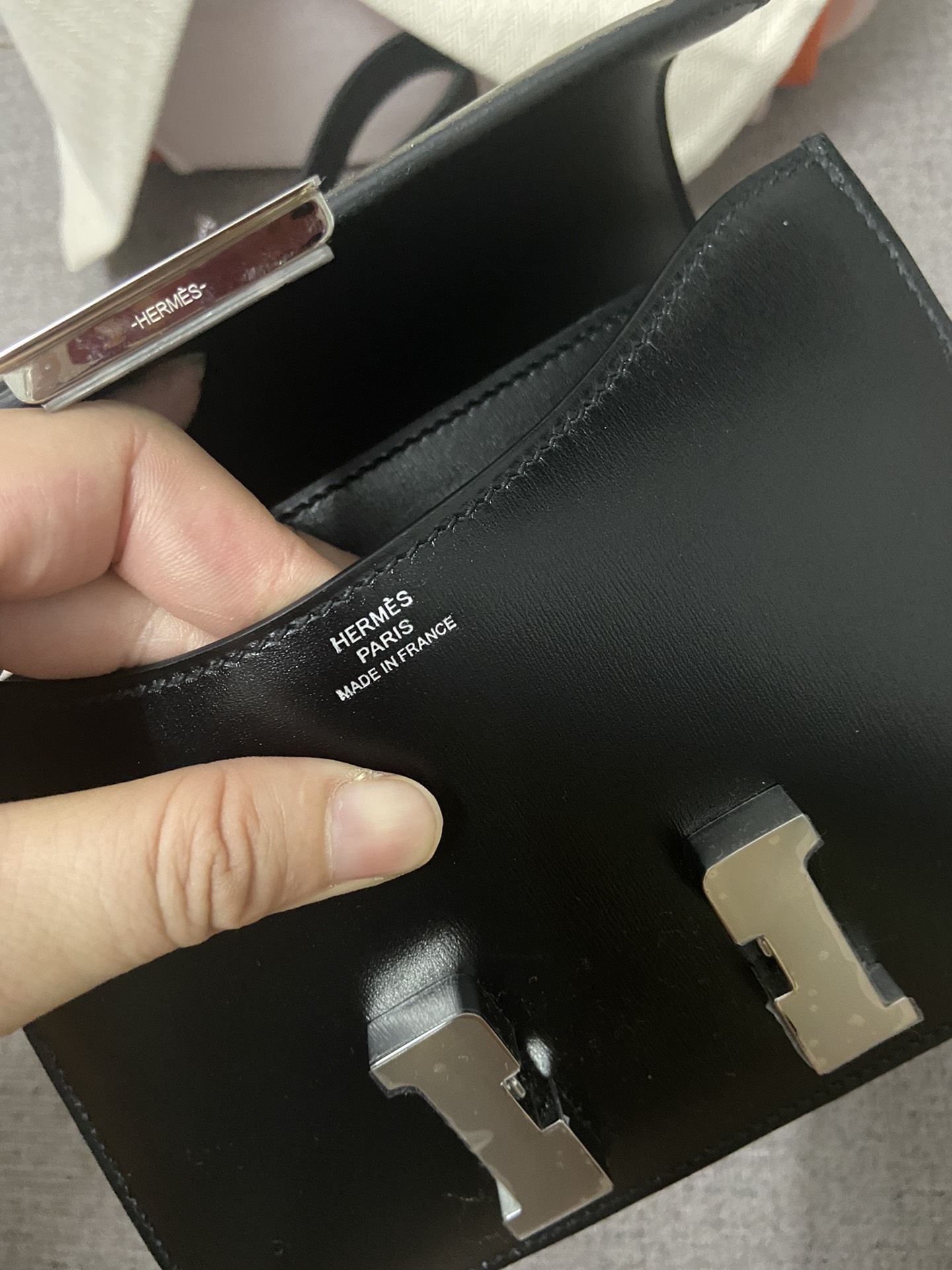 Hermes Constance 18 Mini Shoulder Bag In Black Box Leather